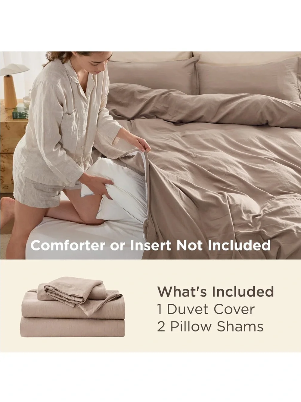 NEW Bedsure Prewashed Duvet Cover King, Cotton-Like Soft Bedding Set, Khaki